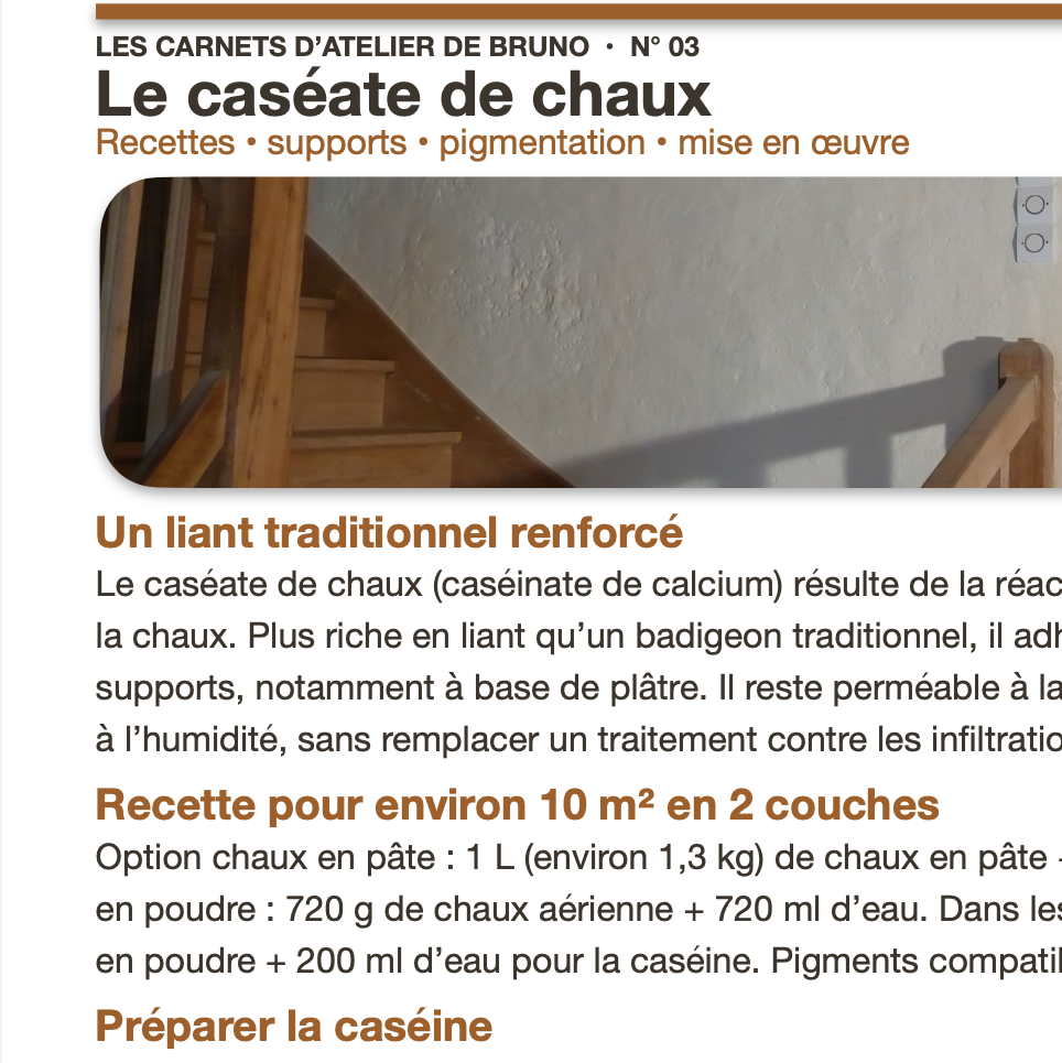 Les Carnets d’atelier de Bruno – N°03 : Le caséate de chaux