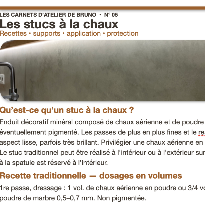 Les Carnets d’atelier de Bruno – N° 05 : Les stucs à la chaux
