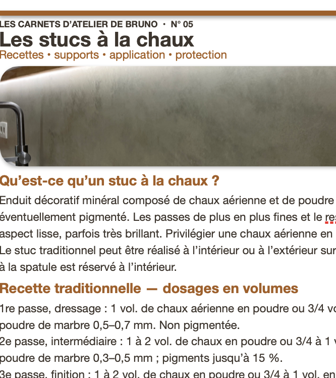 Les Carnets d’atelier de Bruno – N° 05 : Les stucs à la chaux