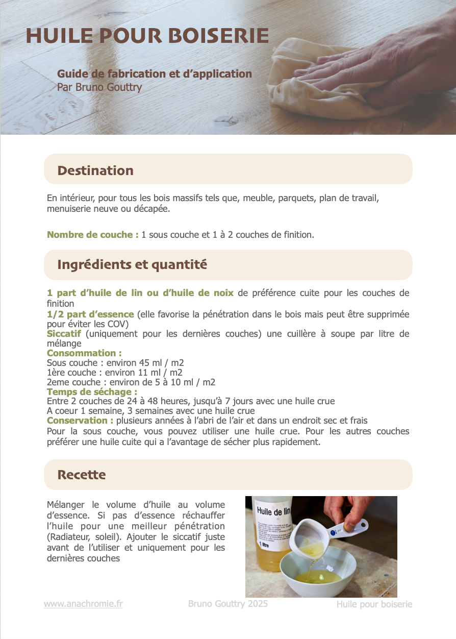 Huile naturelle pour boiserie - Carnet d’Atelier Bruno Gouttry